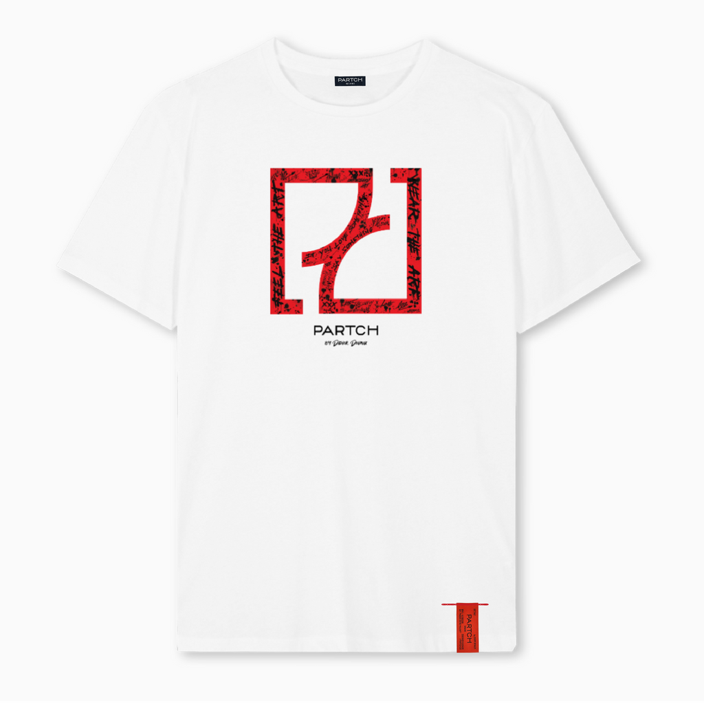 Partch red Artwork T-Shirt regular fit for men and women  | T-shirts in White